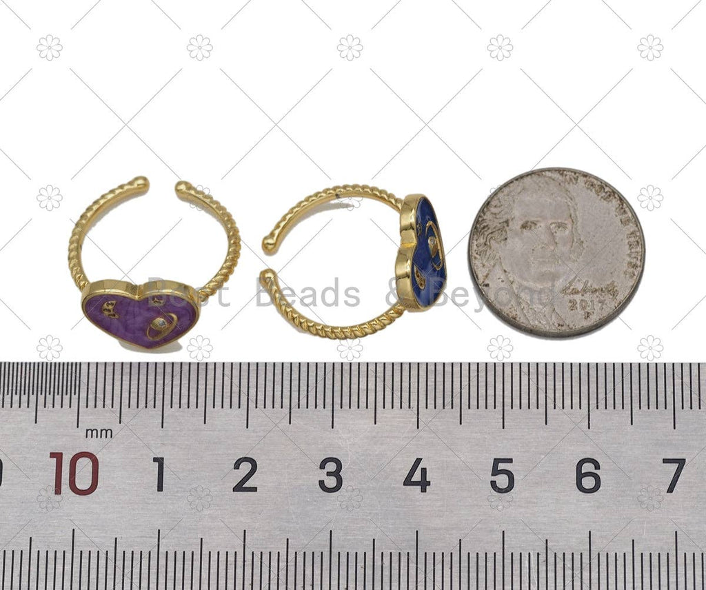 CZ Enamel Heart Adjustable Ring, Sku#JD21