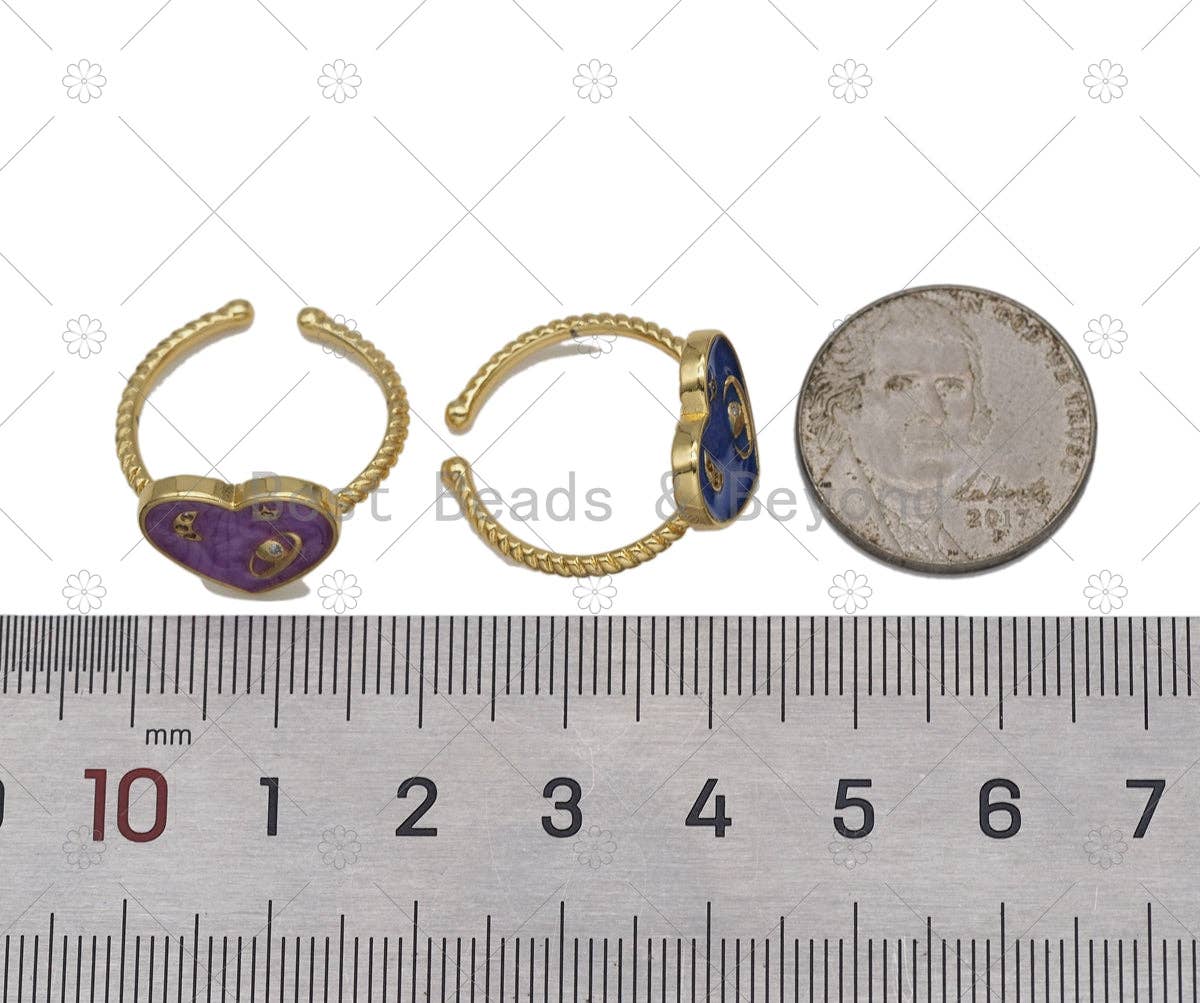 CZ Enamel Heart Adjustable Ring, Sku#JD21