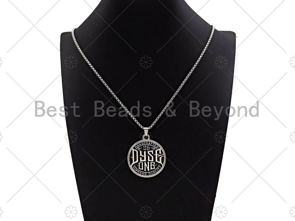 Men's Engraved Disc Pendant Stainless Steel Necklacesku#L342