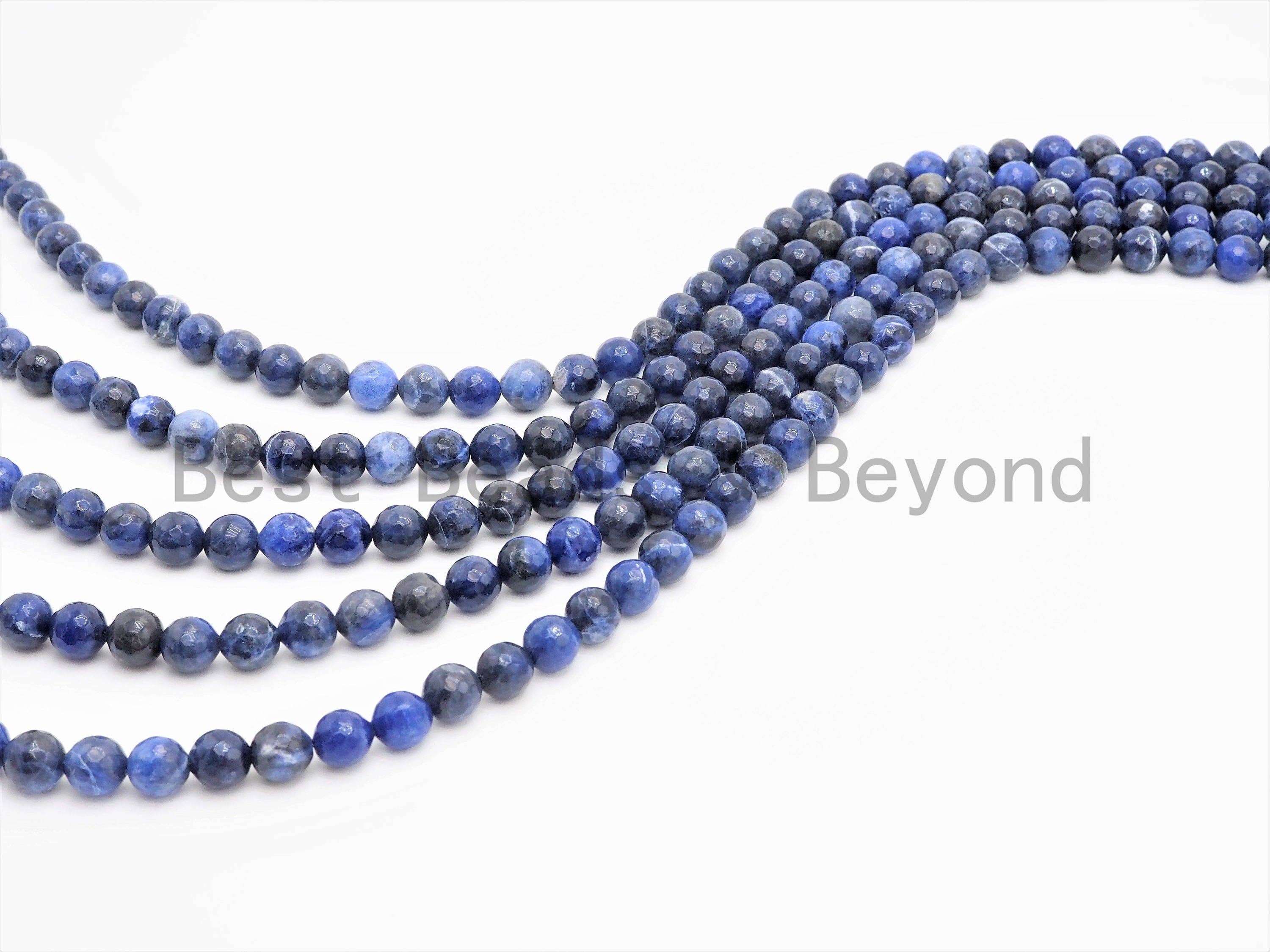 Quality Natural Faceted Blue Sodalite Round Beads, 8mm/12mm Blue Sodalite Beads,15.5" Full Strand, SKU#U380c