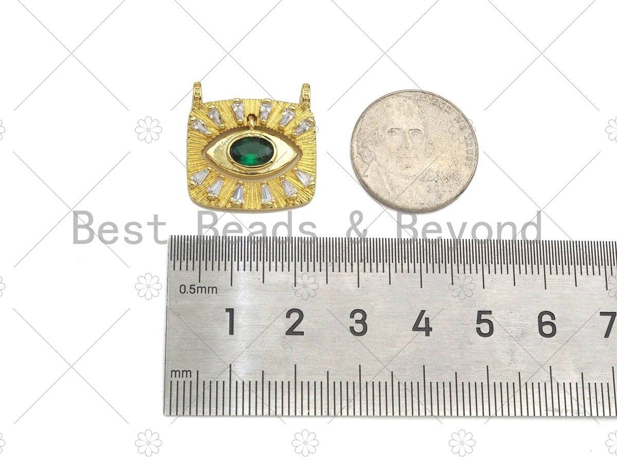 CZ Micro Pave Green Evil Eye On Square Shape Pendant,18K Gold Filled Evil Eye Charm, Necklace Bracelet Charm Pendant,21x21mm,Sku#Z1341