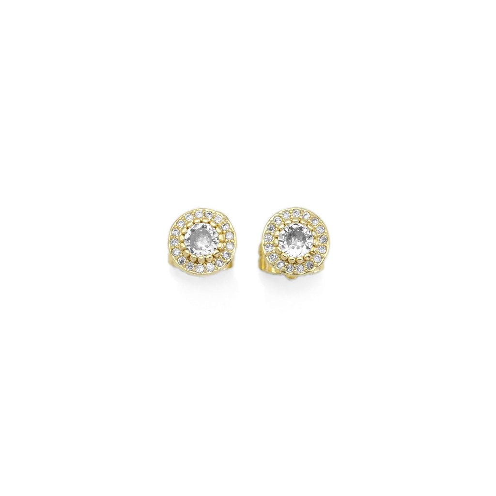 Gold Clear CZ Round Stud Earrings, Sku#LX331