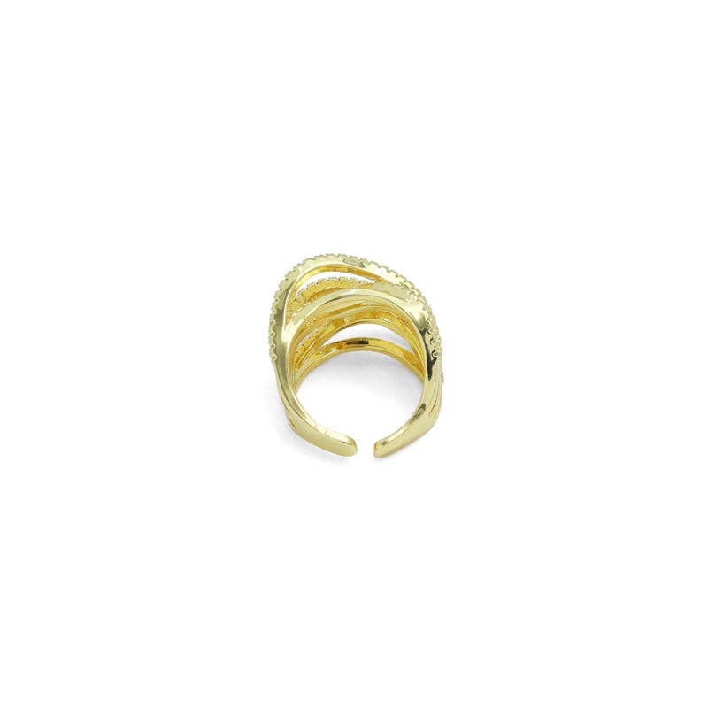 Clear CZ Muli Wave line Adjustable Ring, Sku#LX682