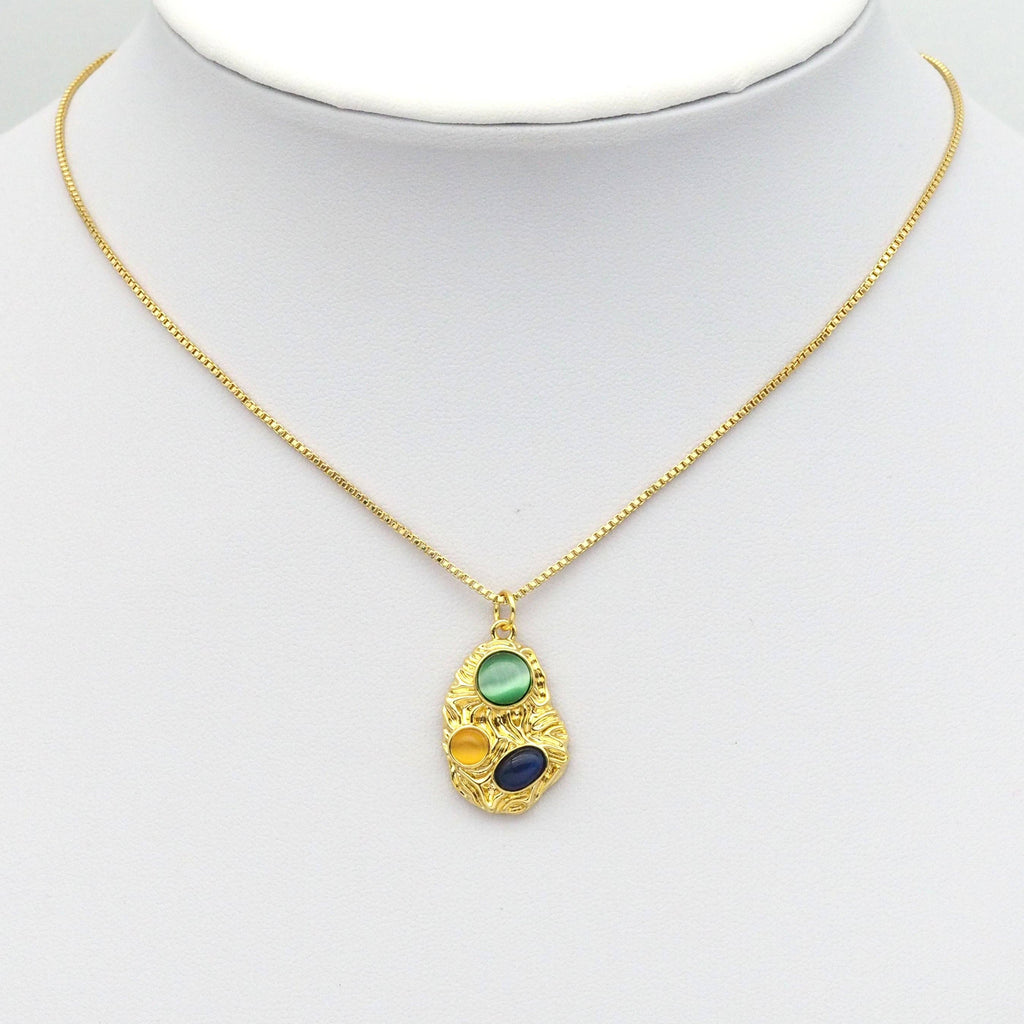 Yellow Green Blue Cat's Eye Stone On Oval Pedant Charm, Sku#Y801