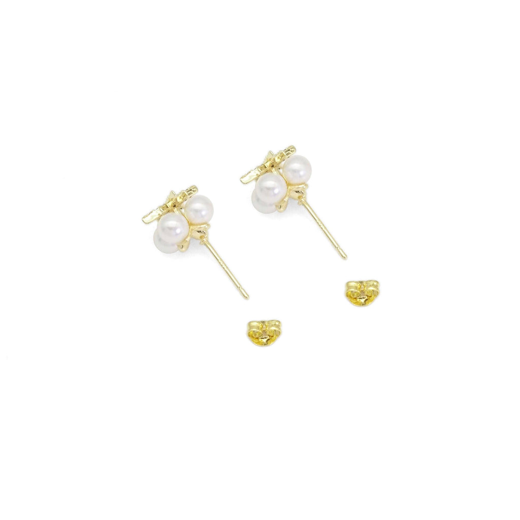 CZ Gold North Star White Pearl Stud Earrings, Sku#ZX154