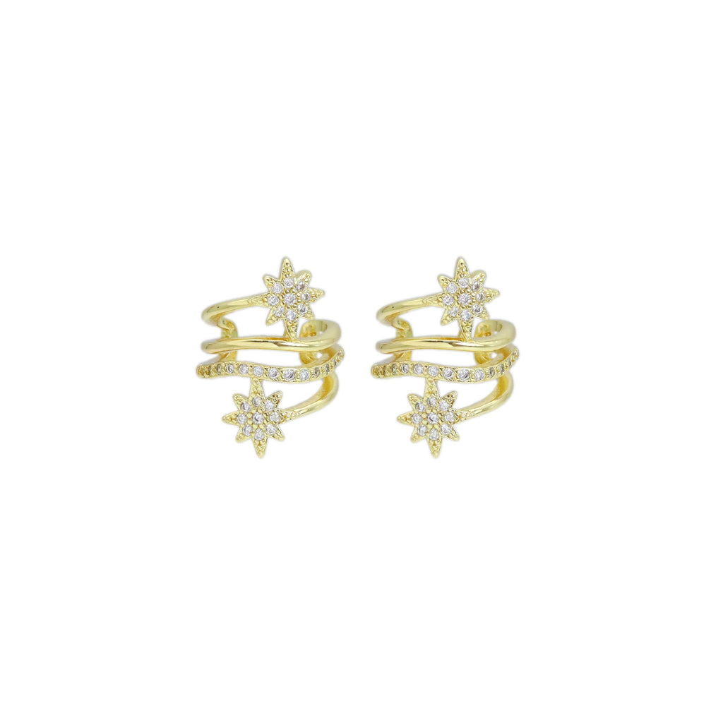 Clear CZ Star Flower wrapping ear cuff, Sku#LD558
