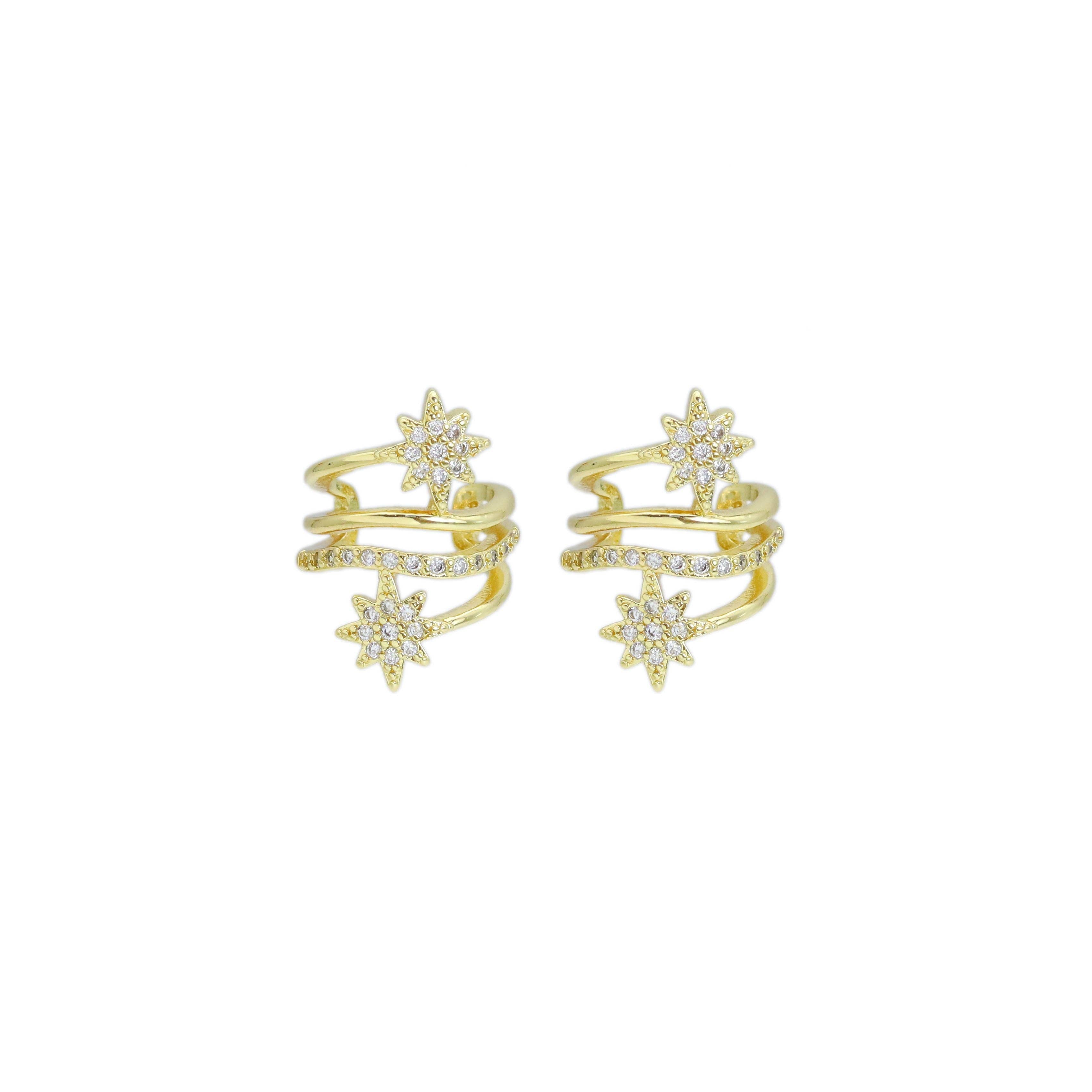 Clear CZ Star Flower wrapping ear cuff, Sku#LD558