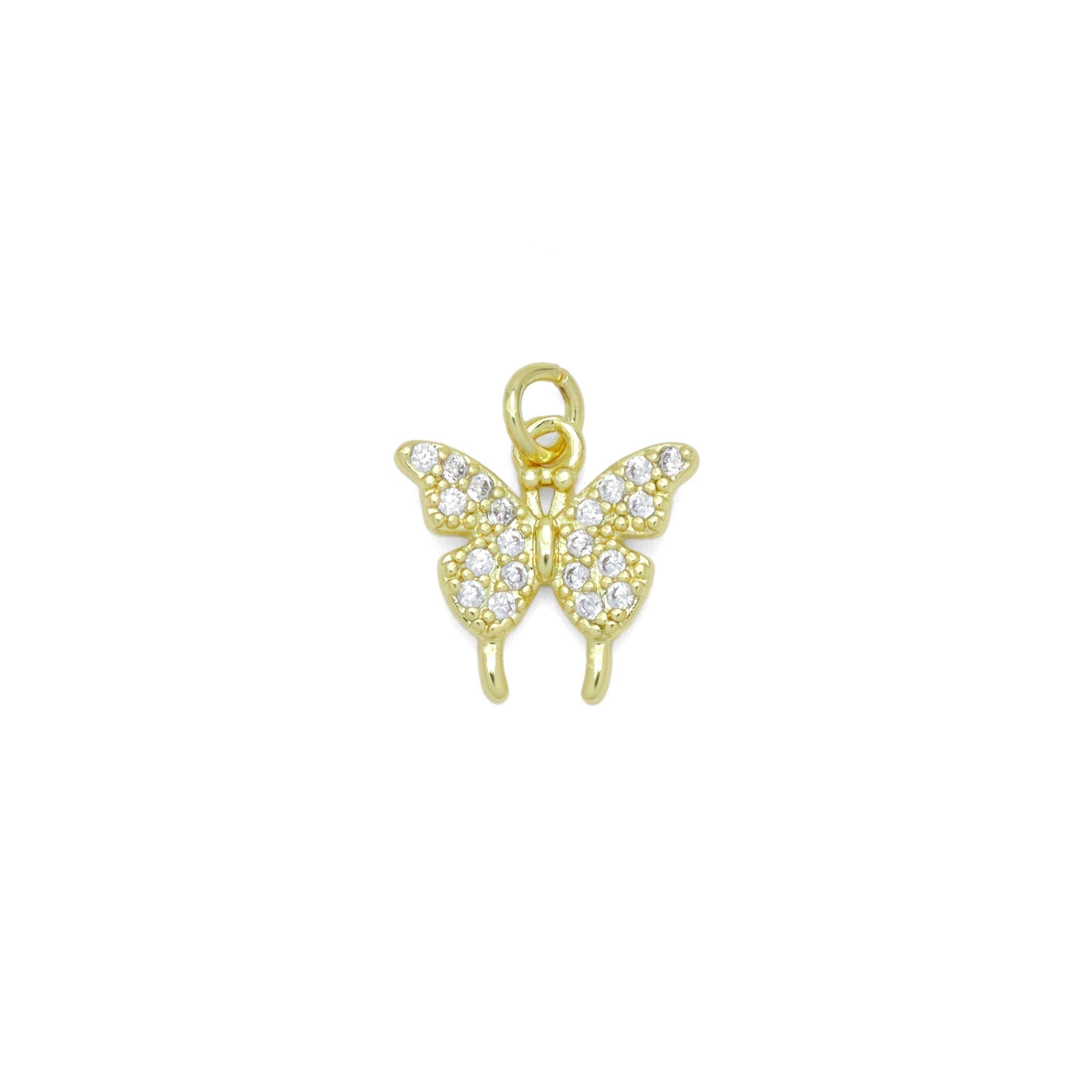 Cute CZ Gold Butterfly Charm Pendant, Sku#LK1062