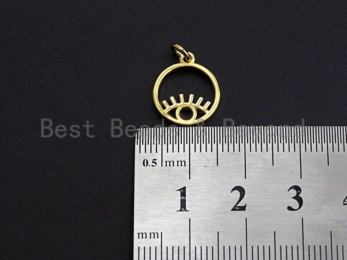 Evil Eye On Round Ring Pendant, Frame Ring Evil Eye Pendant, 24K Gold Tone, 12x15mm, Sku#Z762