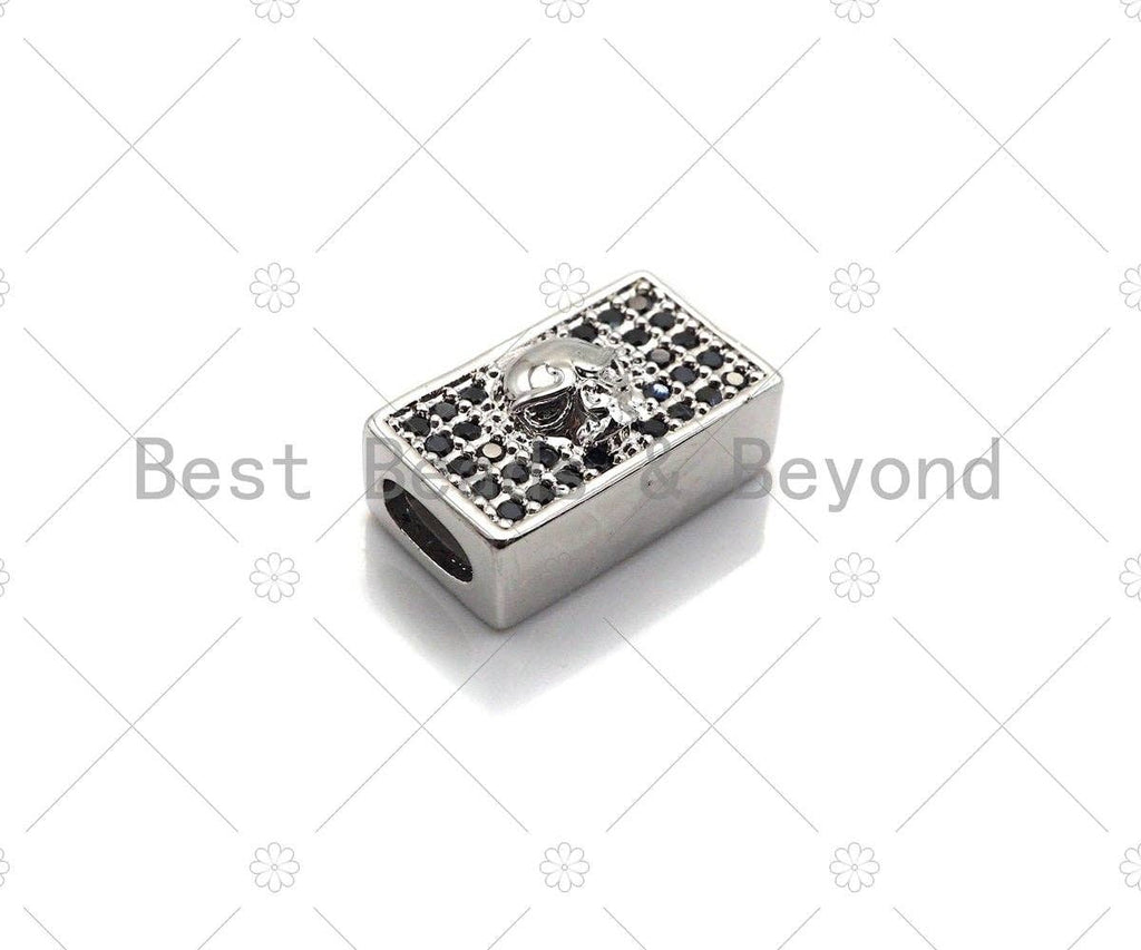 Black CZ Large Hole Embossment Spider Man Head Spacer Micro Pave Beads, CZ Cuboid Spacer Beads, Men's Bracelet Findings,13x8mm, SKU#LD12