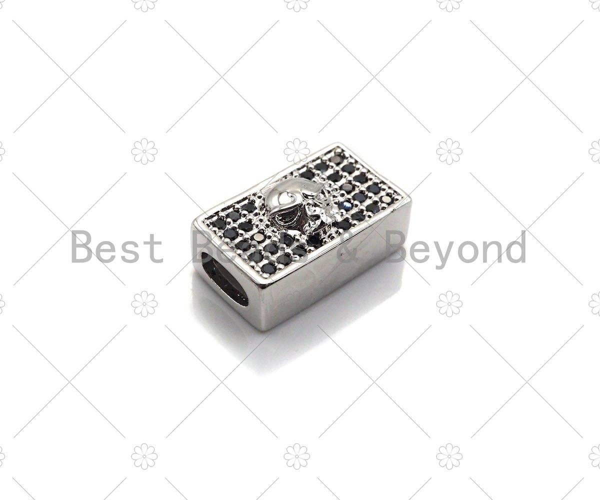 Black CZ Large Hole Embossment Spider Man Head Spacer Micro Pave Beads, CZ Cuboid Spacer Beads, Men's Bracelet Findings,13x8mm, SKU#LD12