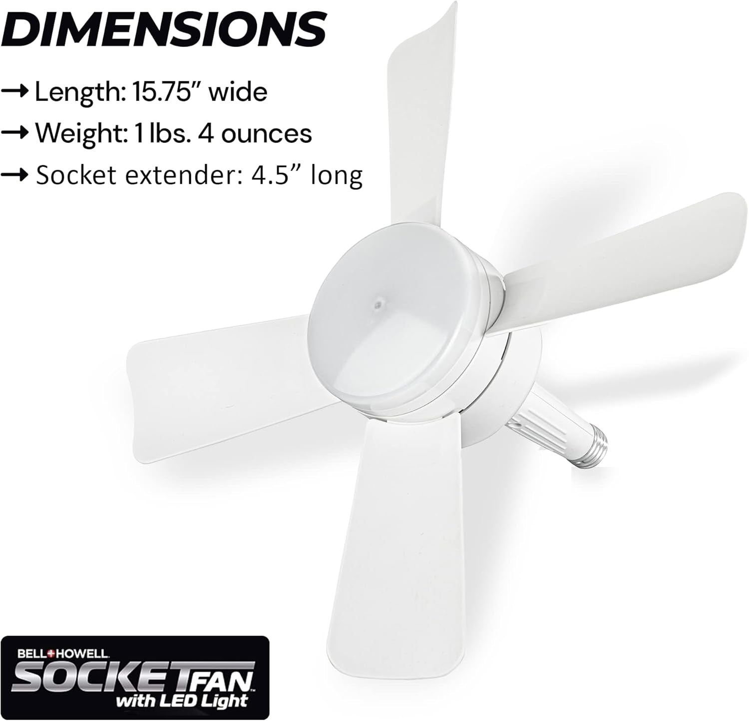 Bell+Howell Socket Breeze Modern Ceiling Fans with LED Lights, 10" LED E26/E27 Screw Base Mini Light Socket Fan with Cord for Bedroom, Living Room, Kitchen, Balcony