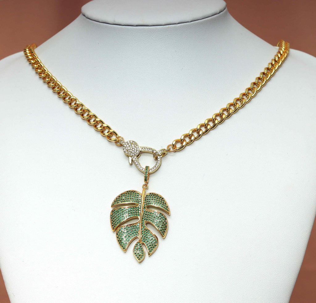 Collier Chaîne Cubaine Feuille, réf. CL08