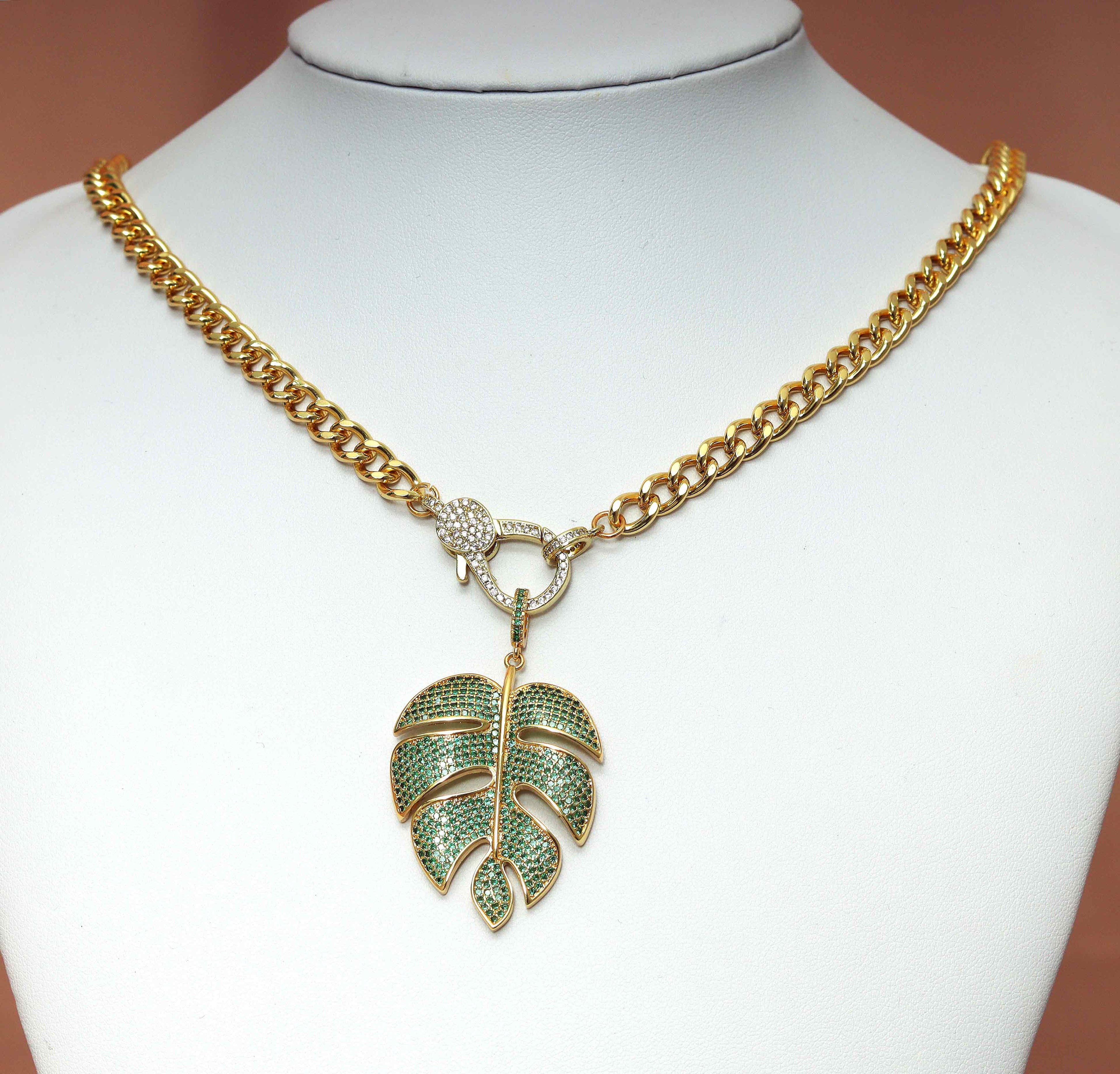 Collier Chaîne Cubaine Feuille, réf. CL08