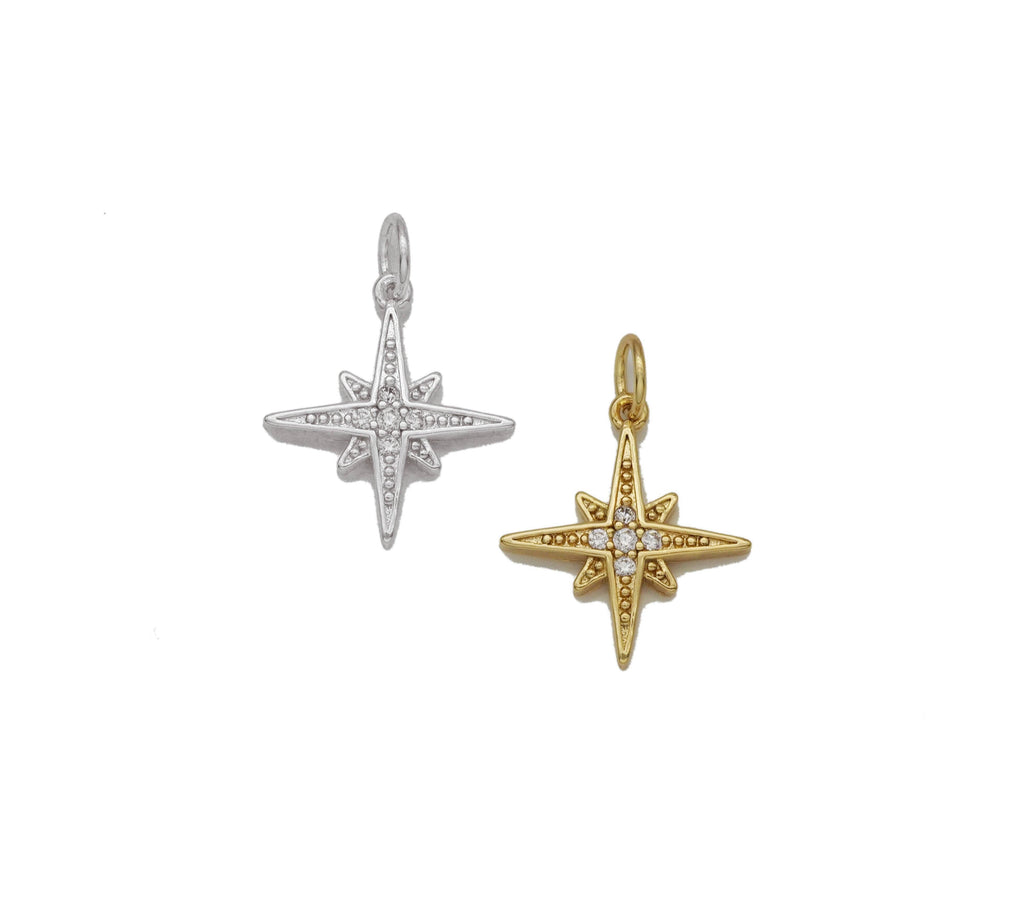 CZ Gold Silver North Star Charm, Sku#Y763