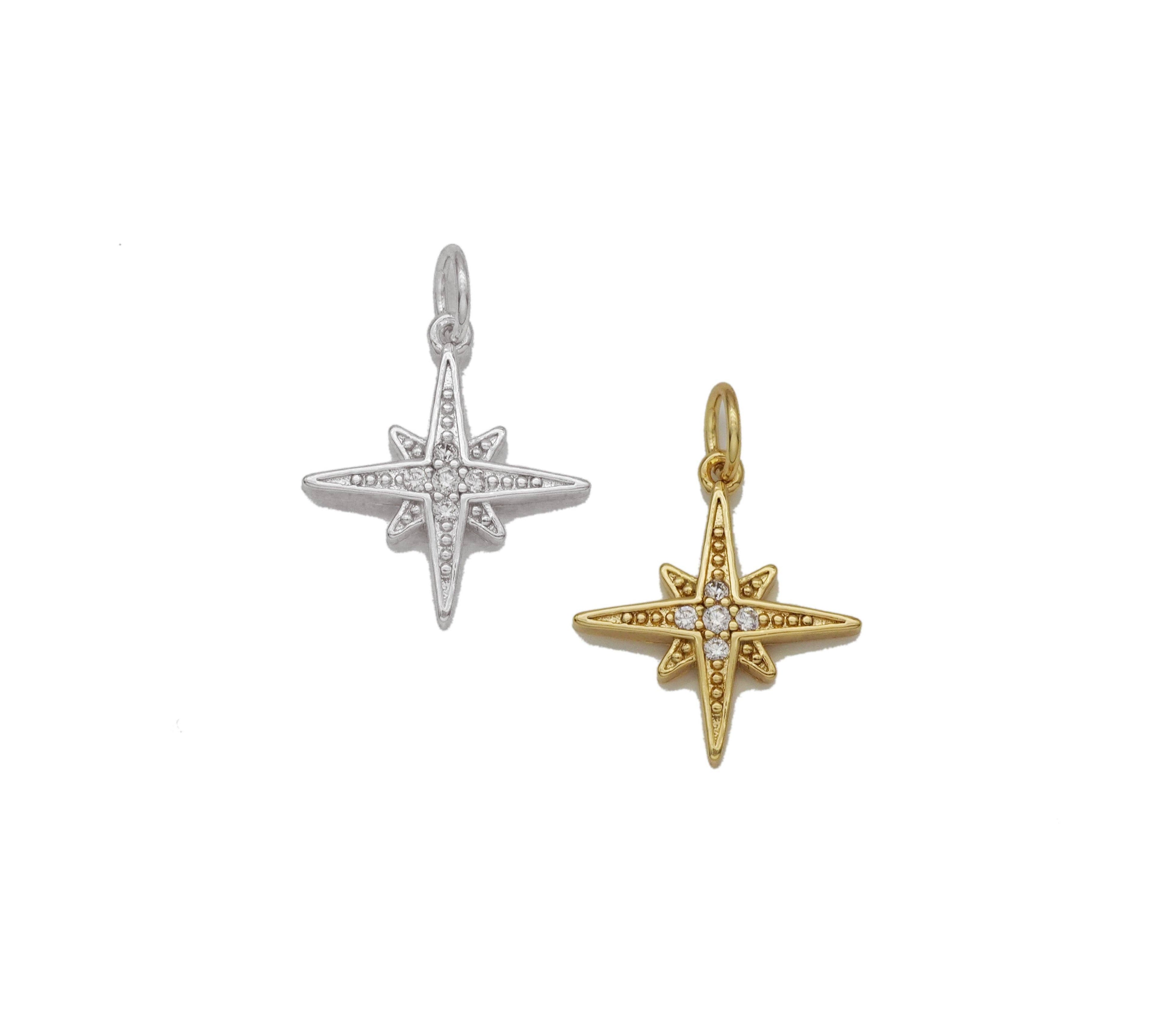 CZ Gold Silver North Star Charm, Sku#Y763