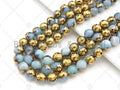 Half Gold Plated Blue White Agate Beads, 8mm/10mm/12mm Round Faceted Gold Blue White Agate, 15.5 Full Strand, sku# UA139