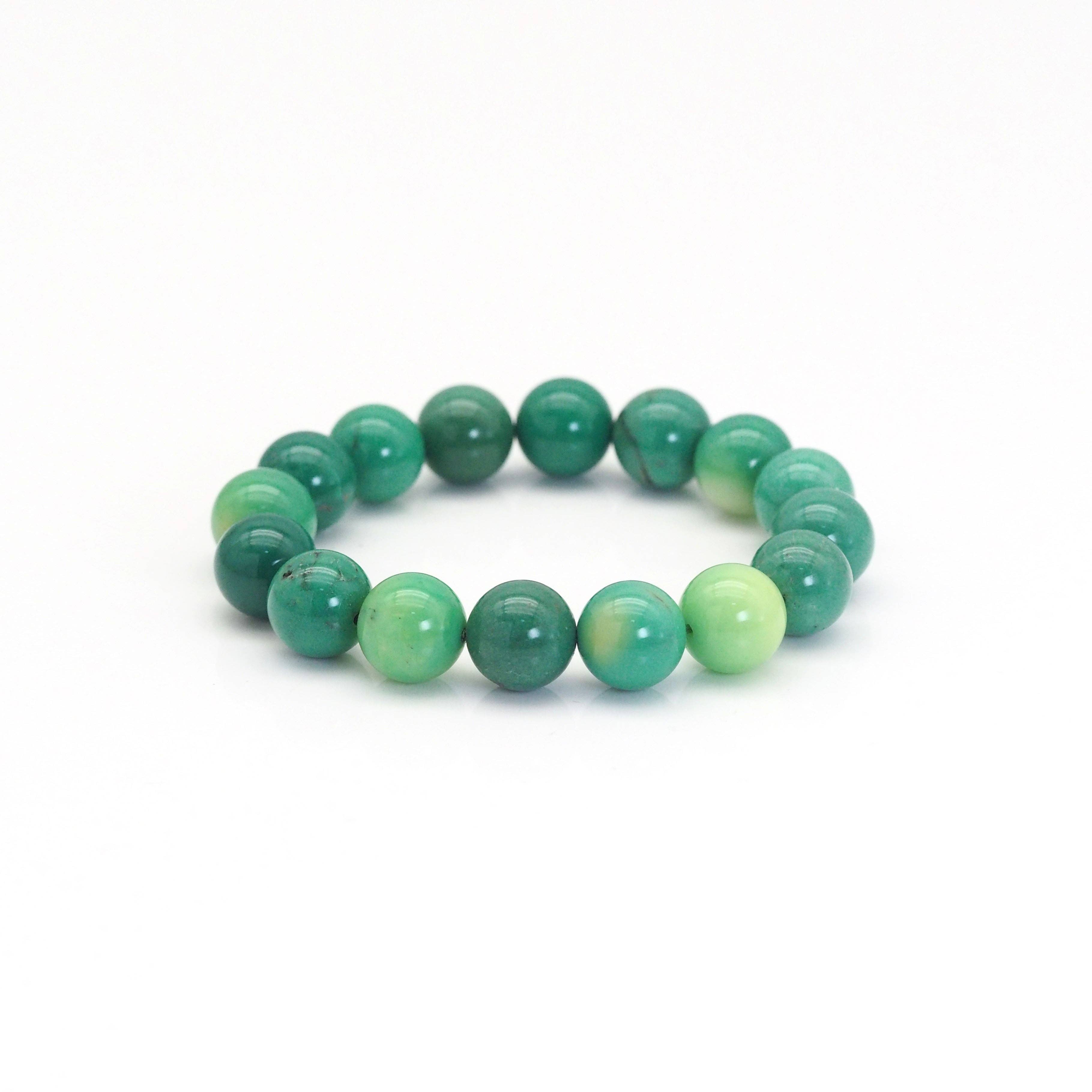 Genuine Green Opal Round Smooth Stretchy Bracelet, Sku#EF415