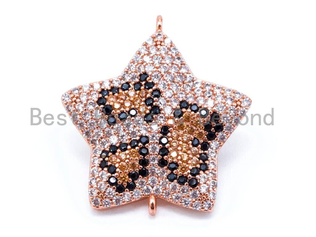 CZ Micro Pave Five Point Star with Brown Dot Connector, 22mm, Sku#E148