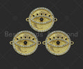 Gold Filled CZ Micro Pave Evil Eye On Round Coin Shape Connector,18K Gold Filled Connector, Necklace Bracelet Connector,22x18mm,Sku#LK351
