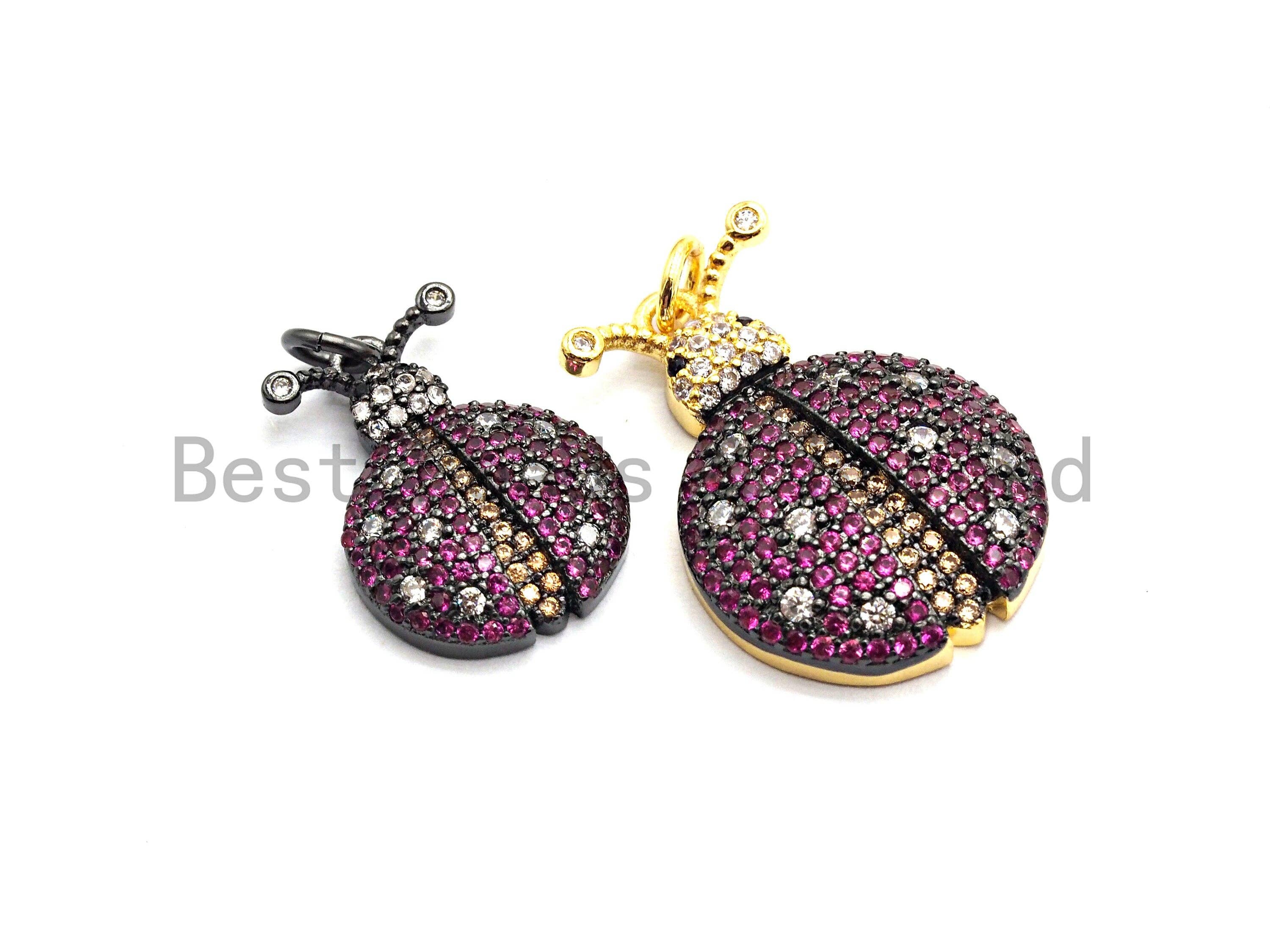 19mm CZ Fuchsia Color Micro Pave Ladybird Pendant,CZ Paved Ladybird Charm Gold,Silver,Rose Gold,Gunmetal plated,sku#F748