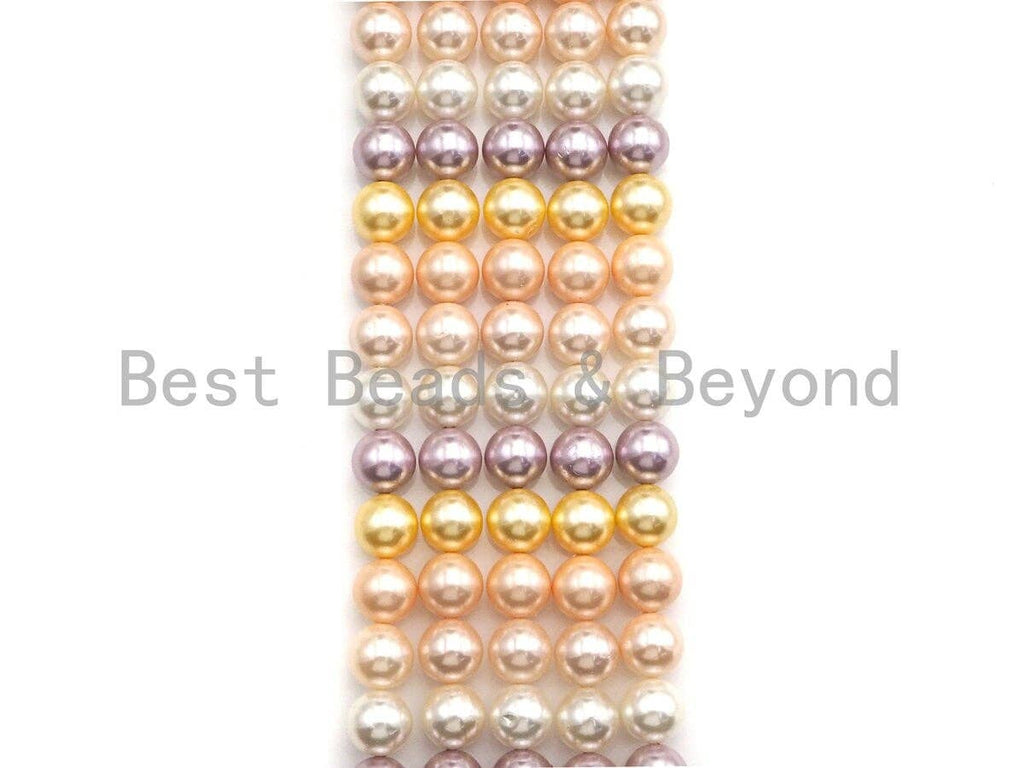 Mother of Pearl Gold Pink Purple White Mixed Color Round Smo