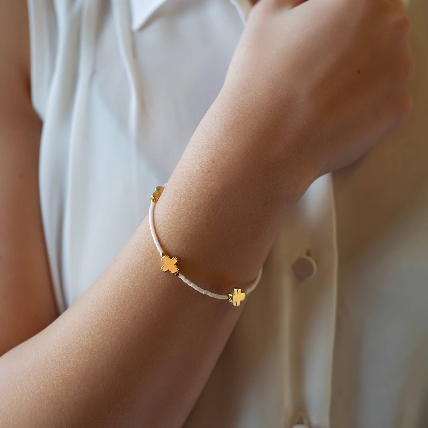 Faithful Cross Bangle-White, Cross Bracelet | Christian
