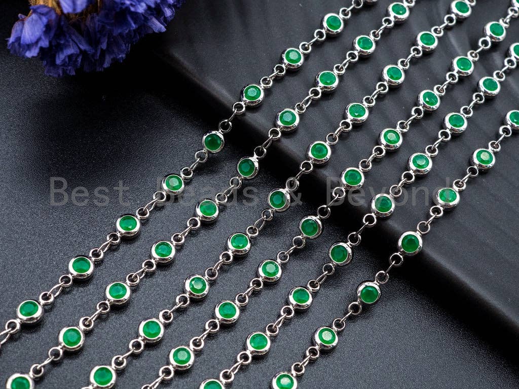 1 Foot/Yard-Green Beaded Chain-4mm/6mm/8mm Jade Gemstone Beads Chain-Gold Silver Gunmetal Plated Bezel Rosary Chain, Bezel Connector, sku#A1