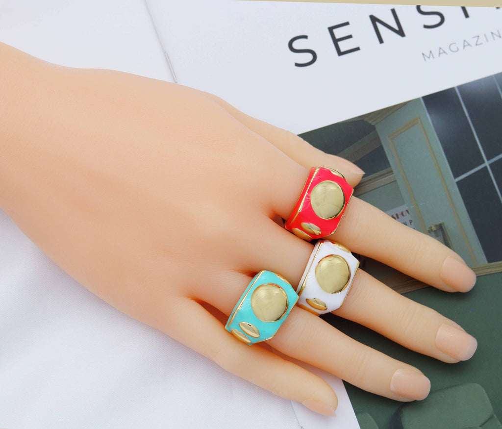 CZ Enamel Funky Chunky Ring, Sku#O106
