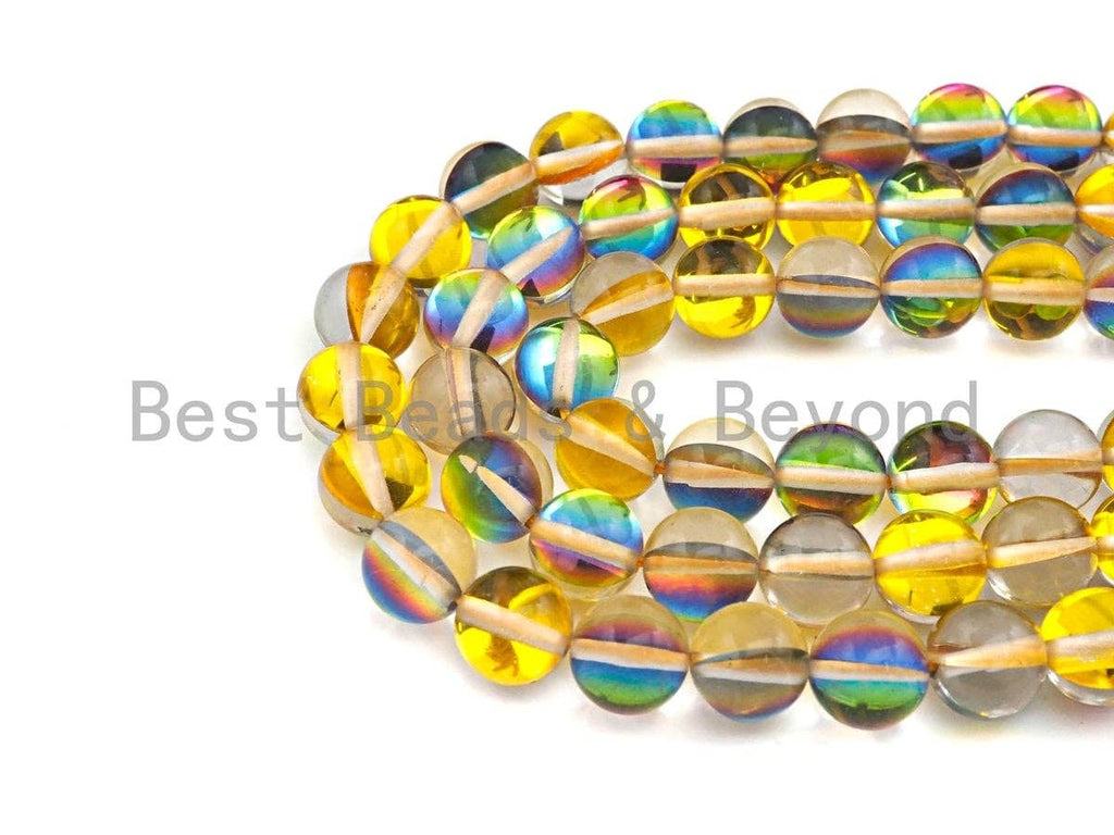 NEW COLOR-Mystic Aura Yellow Spectrolite Quartz, Quality Crystal Round beads, 8mm/10mm Round beads, 15.5inch strand, sku#U600