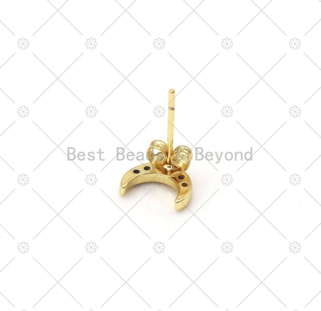 CZ Cresent Moon Shape Stud Earrings, Sku#LK515