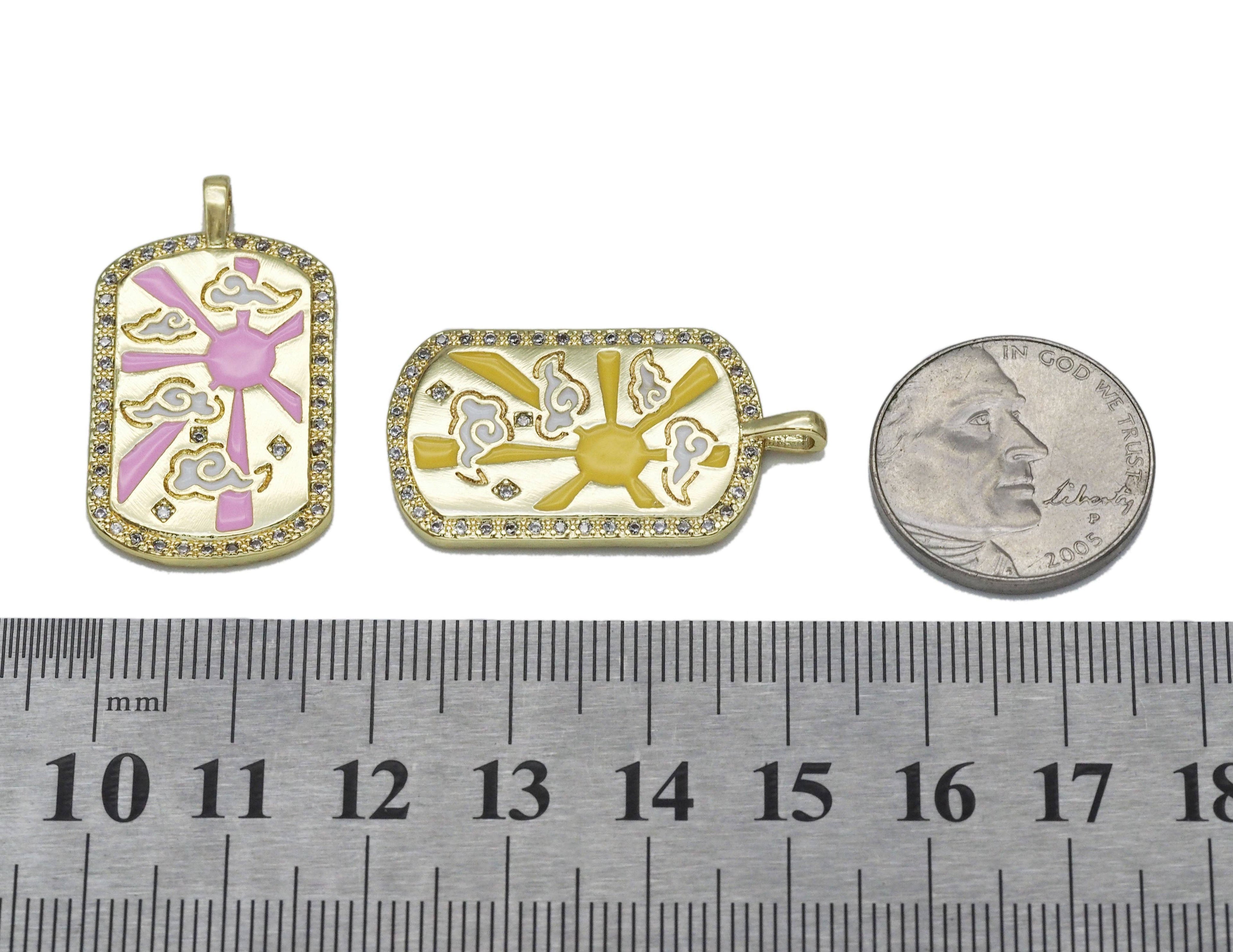 Enamel Sun Rising Over the Cloud Tag Charm, Sku#JL147