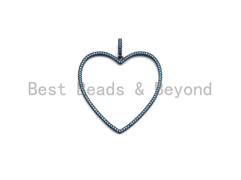 Colorful CZ Micro Pave Large Hollow out Heart Pendant, Black/Turquoise/Cobalt/Fuchsia CZ Pave Heart Pendant, 43mm, sku#X110