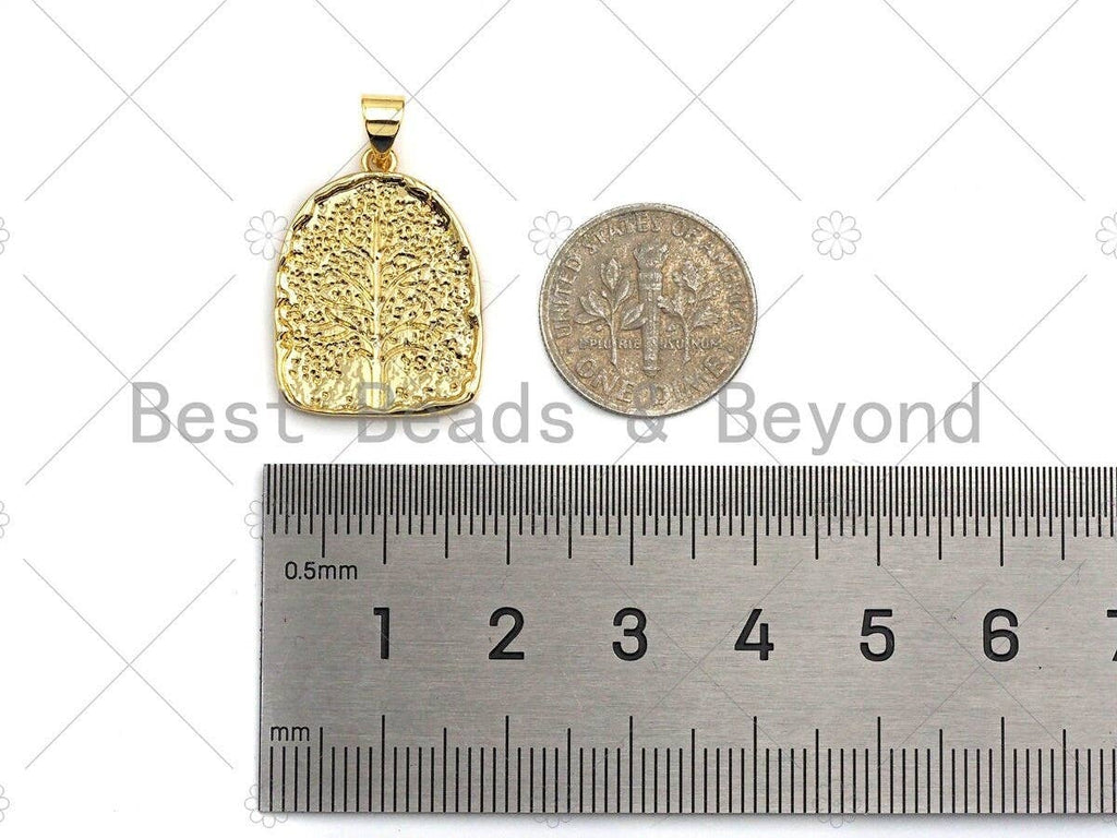 Dainty Gold Silver Life Tree Charms, Dainty Medallion Charms, Gold Silver Pendant, Medallion Necklace Charms, 17x23mm, Sku#L333
