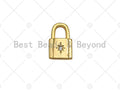 18K Gold Dainty Pad Lock Charm with Pave Star, Pave lock Pendant, Gold/Silver Padlock, 8x12mm, Sku#LK31