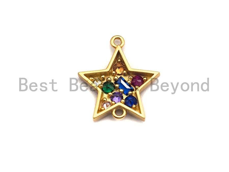 Colorful CZ Micro Pave Five Point Star Shape Connector,Cubic Zirconia Star Connector, Gold/Silver Tone,16x18mm,sku#Y218