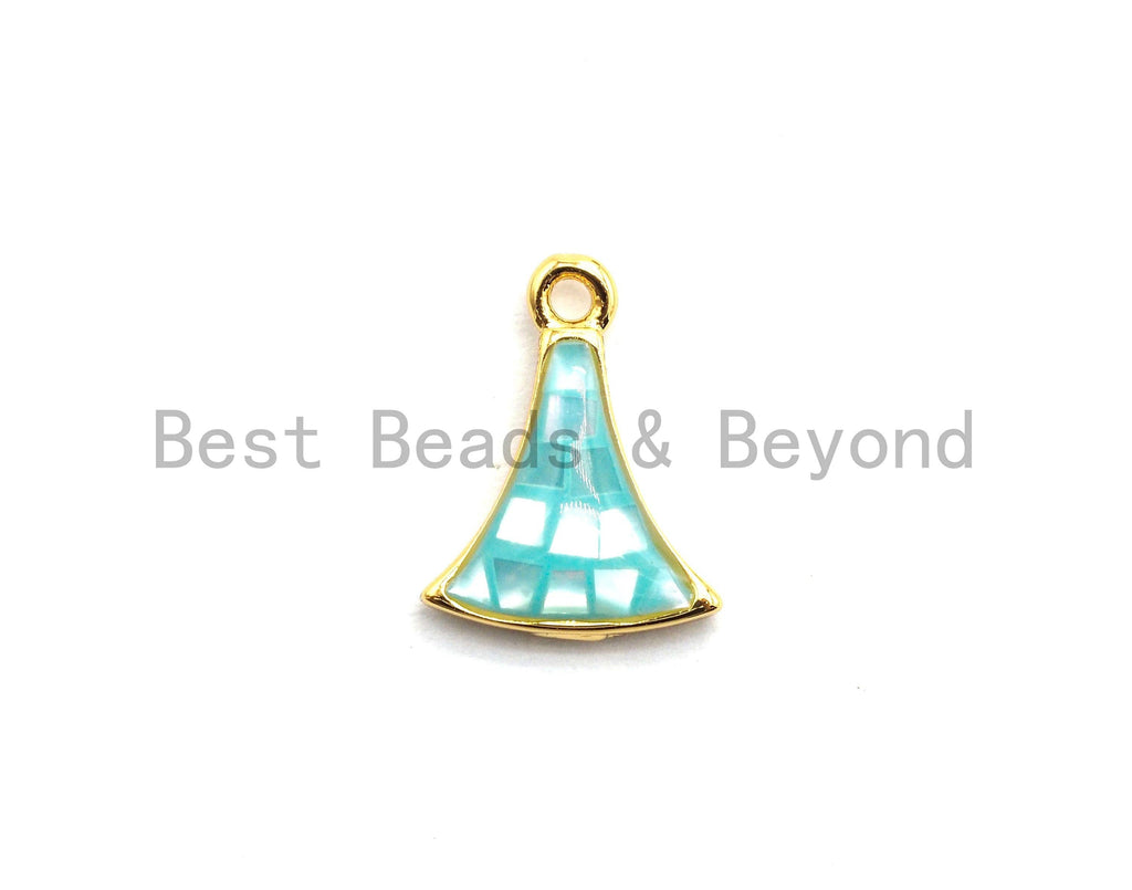 100% Natural Aqua Blue Fan-Shaped Shell Charm, Blue Color Shell Beads, Natural Shell Charms, Shell Pearl Jewelry,  9x12mm,SKU#Z302