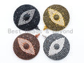 CZ Micro Pave Black Evil Eye on Disc Round Charm/Pendant, Black CZ in Black/Gold/Silver Finish, 40mm,Sku#L3