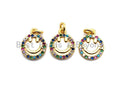 CZ Colorful Micro Pave Smiley Face Charm/Pendant, Round Face Shaped Pave Pendant, Gold plated, 10x12mm, Sku#F843