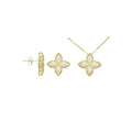 Gold Clear CZ Flower Stud Earrings pendant Charm set, Sku#LK1019