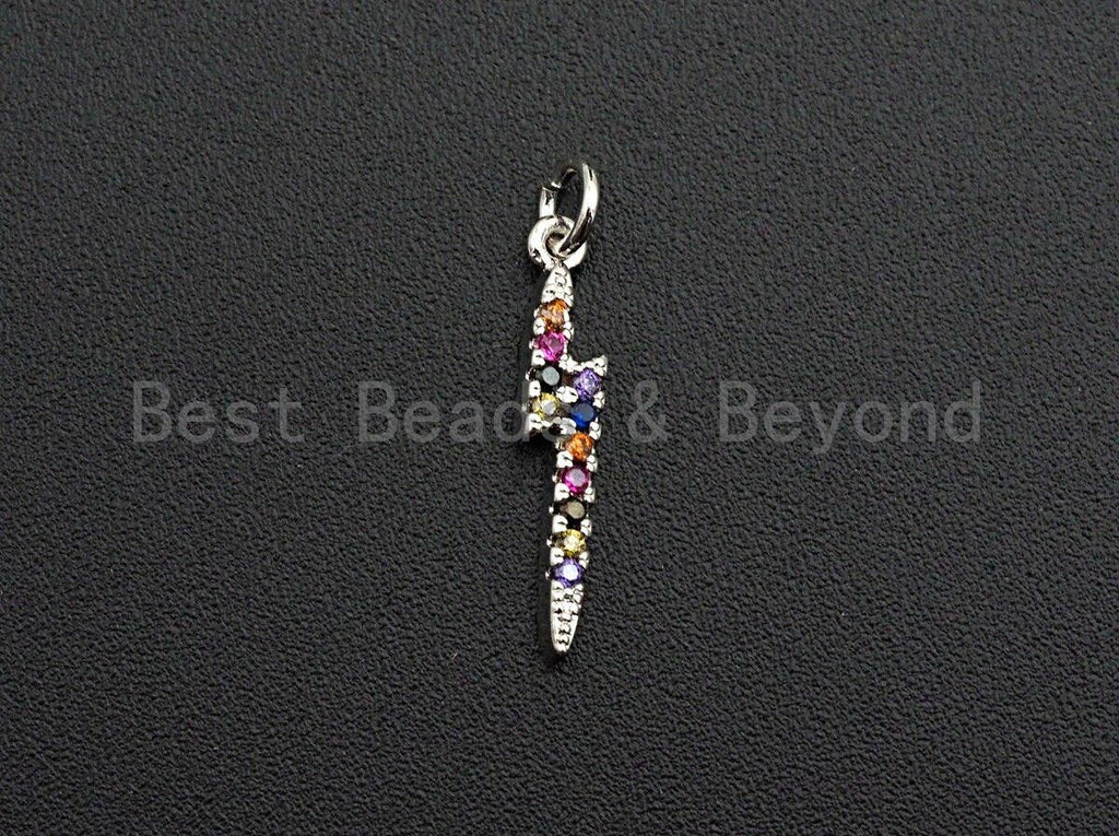 Colorful CZ Micro Pave Lightning Shaped Pendant/Charm, Cubic Zirconia Pendant Charm,3x17mm,sku#Z554