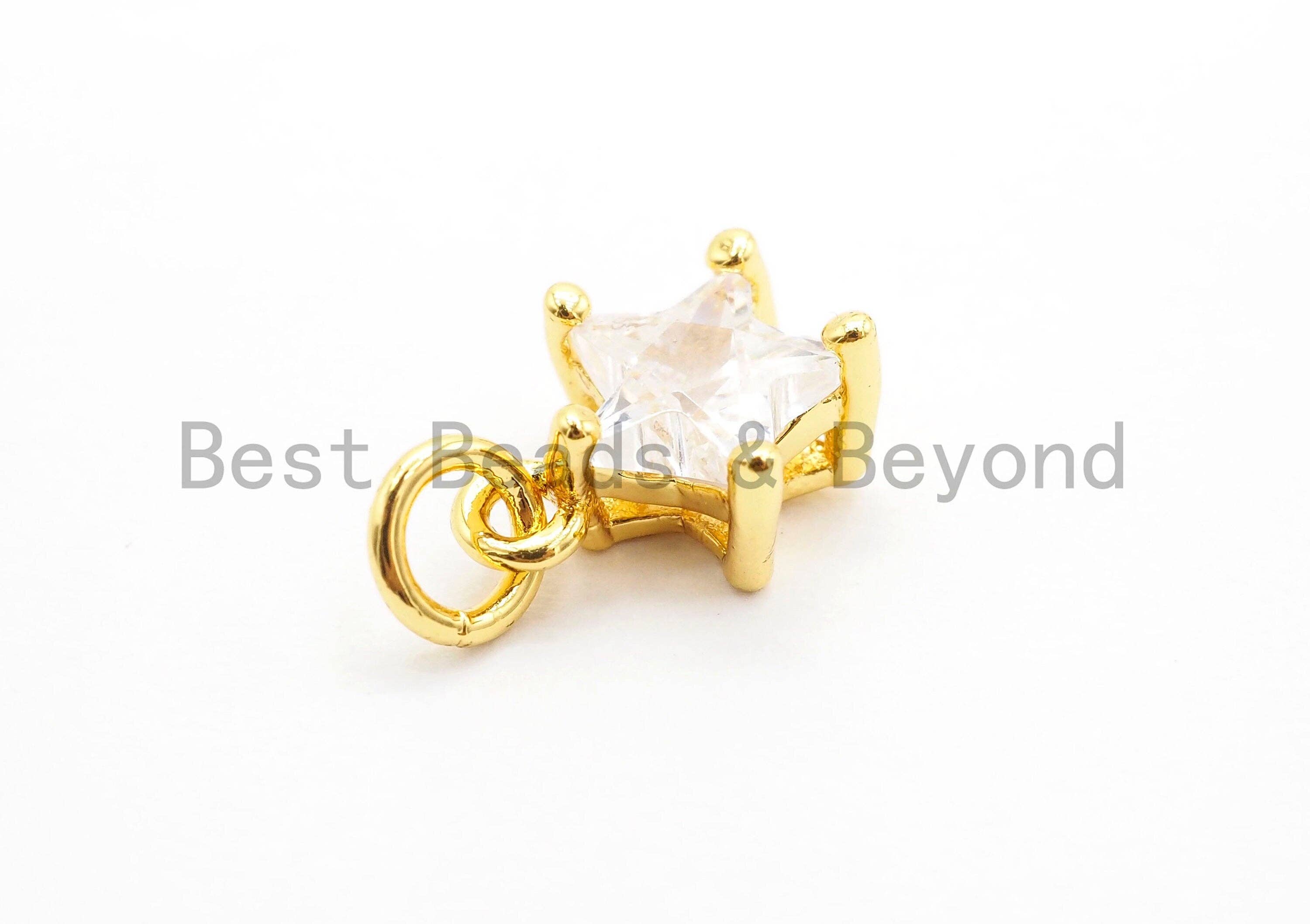 2pcs CZ Micro Pave Star Shape Clear Cubic Zirconia Charm,Clear CZ Pedant Charm, Necklace Bracelet Charm Pendant,9x11mm,sku#Y158