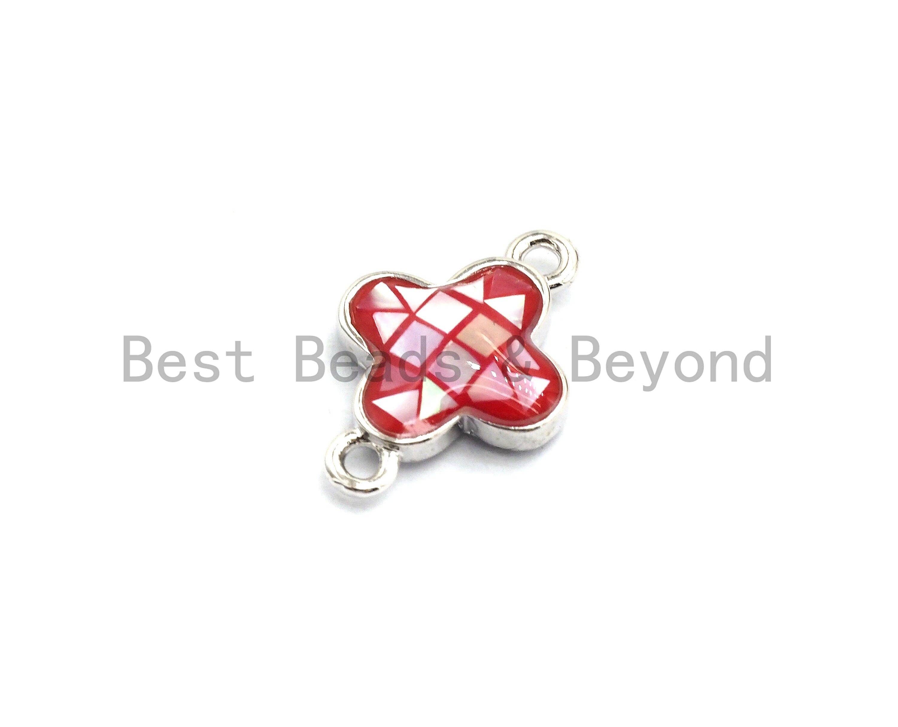100% Natural Hot Pink Shell Clover Flower Connector in Gold/Silver Finish,Fuchsia Pink Connector, Findings for Earring, 10x15mm,SKU#Z293