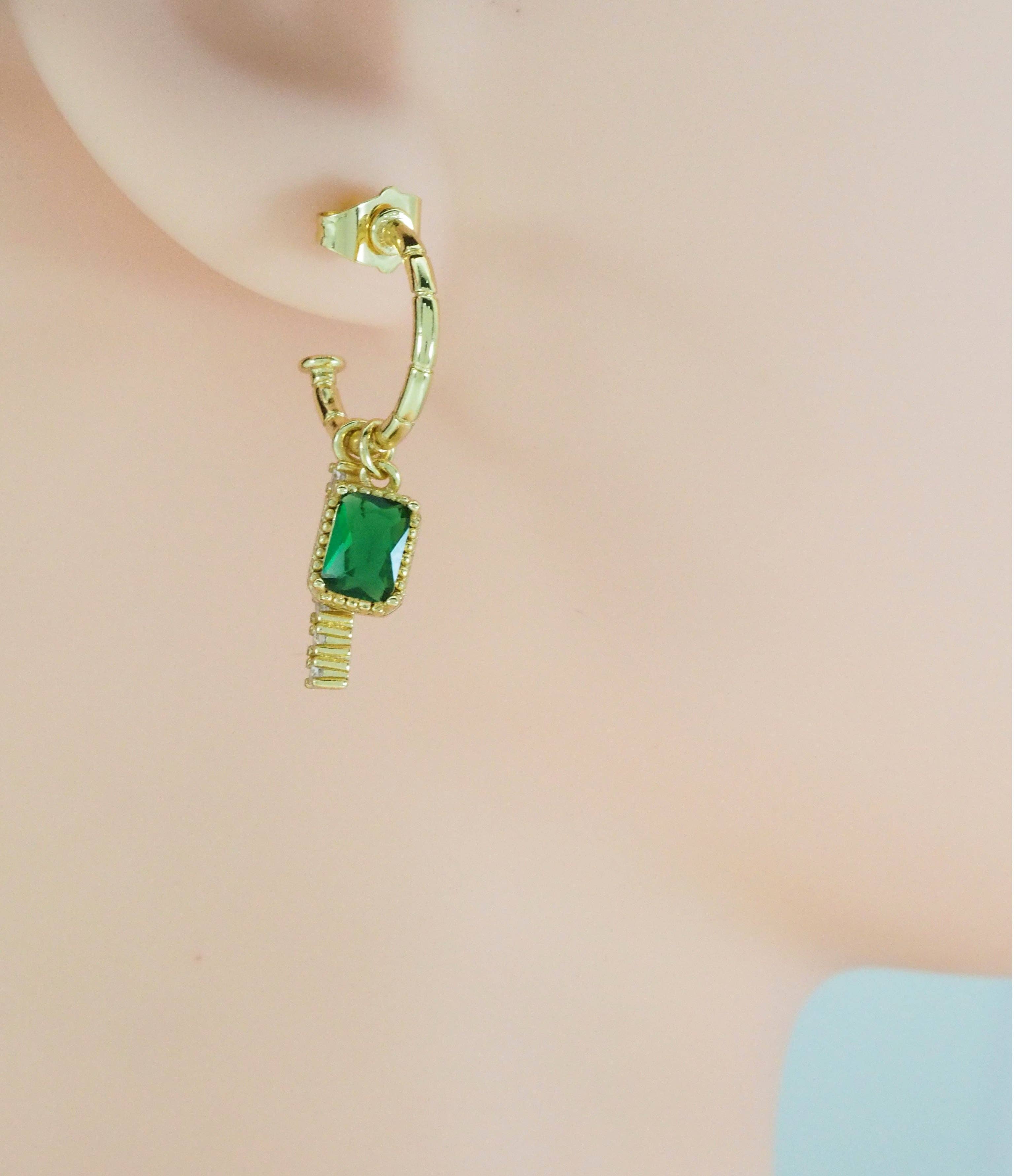 CZ Bar Rectangle Dangle Hoop Earrings, Sku#LX195