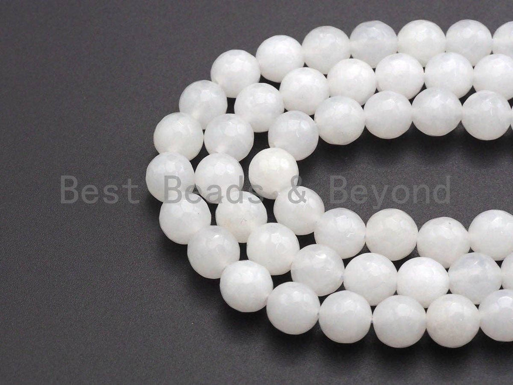 High Quality Faceted Round Jade, 6mm/8mm/10mm/12mm White Faceted Jade Beads, Natural Gemstone Beads, Sku#U579