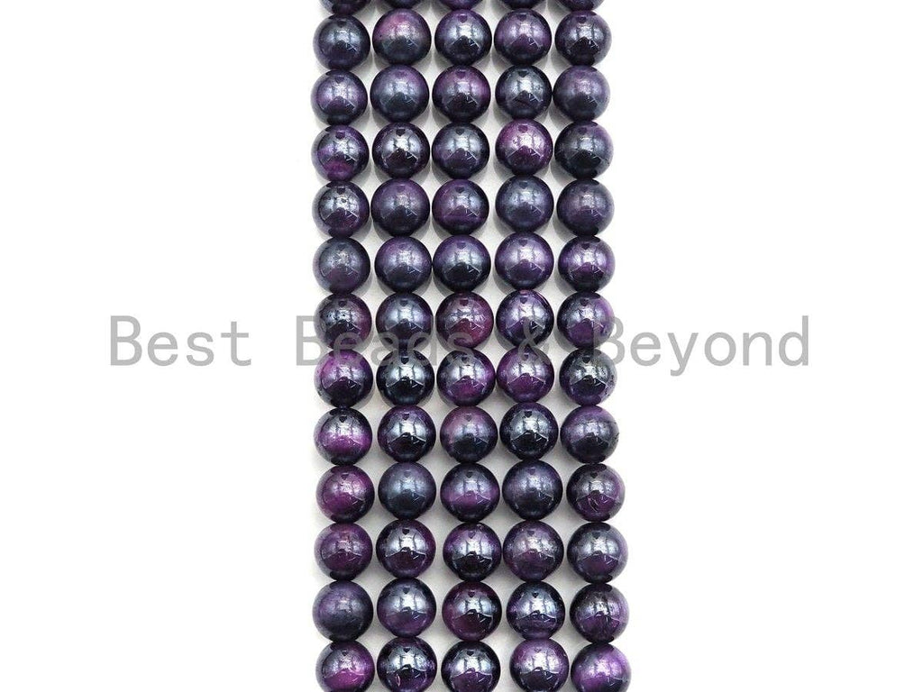 Mystic Plated Purple Tiger Eye Beads, Round Smooth 6mm/8mm/10mm Tiger Eye, 15.5" Full Strand, Sku#UA72