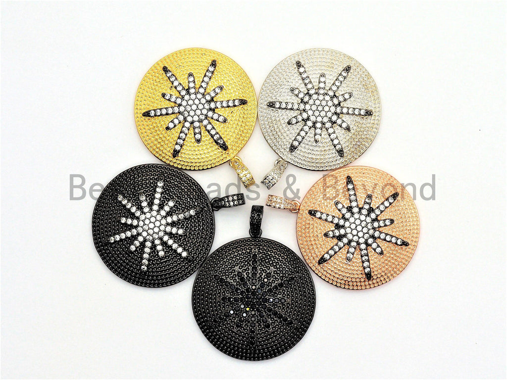 CZ Micro Pave Large 36x39mm Star on Round Disc Pendant, Star