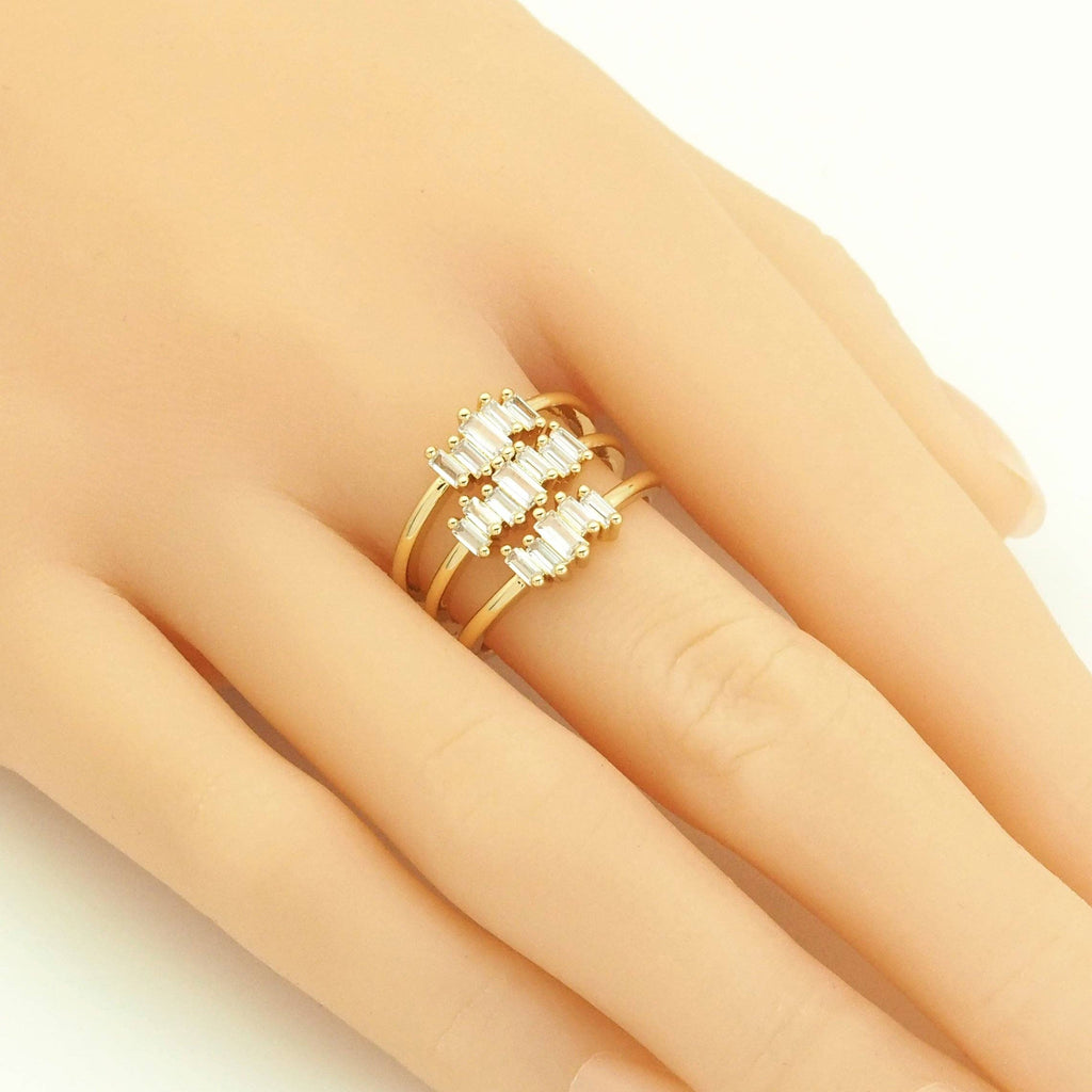 Baguette CZ Wave Line Adjustable Ring, Sku#LX279