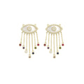 Gold Colorful CZ On Pearl Evil Eye Charm, Sku#LX274