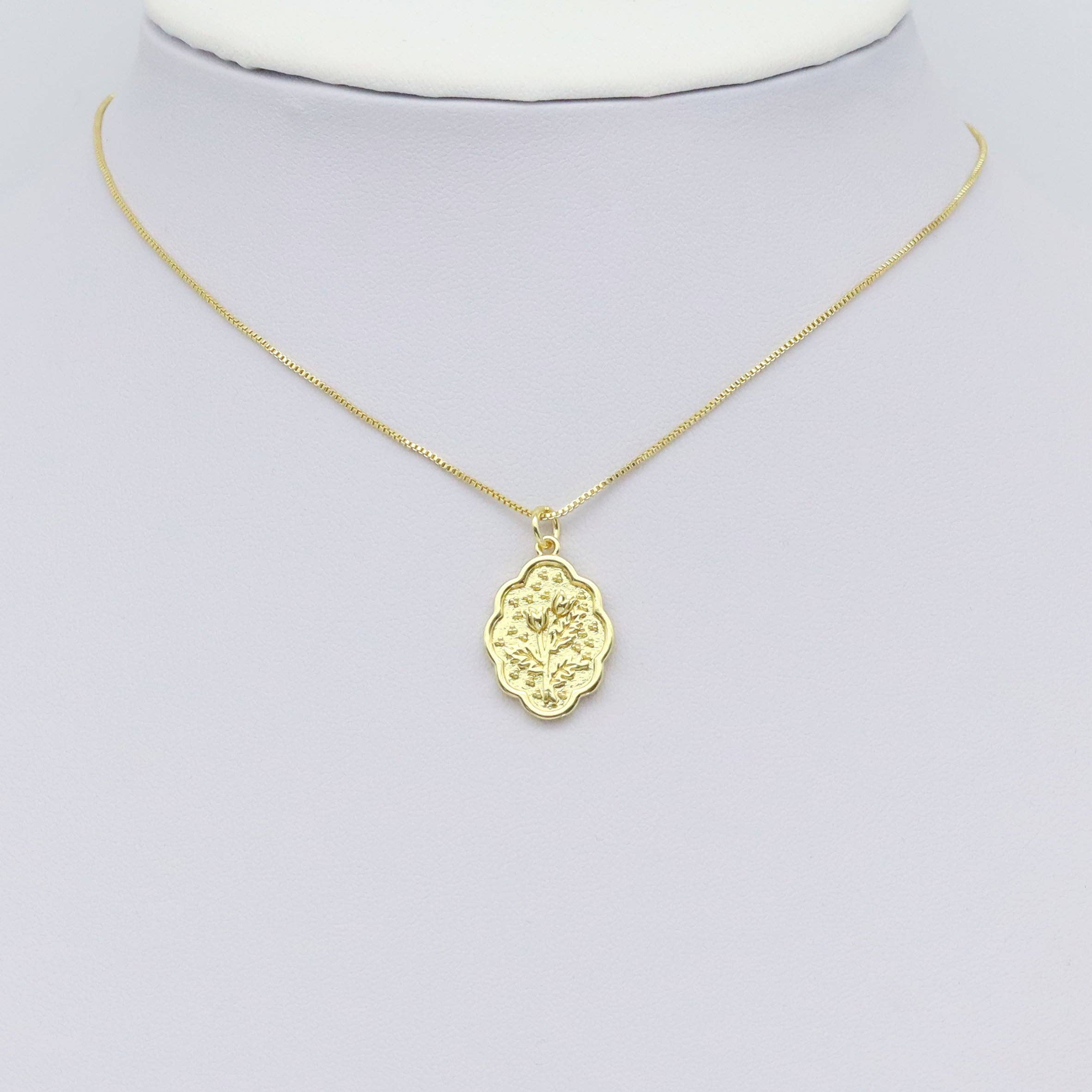 CZ Gold Embossment flower tree Oval Charm, Sku#Z1475